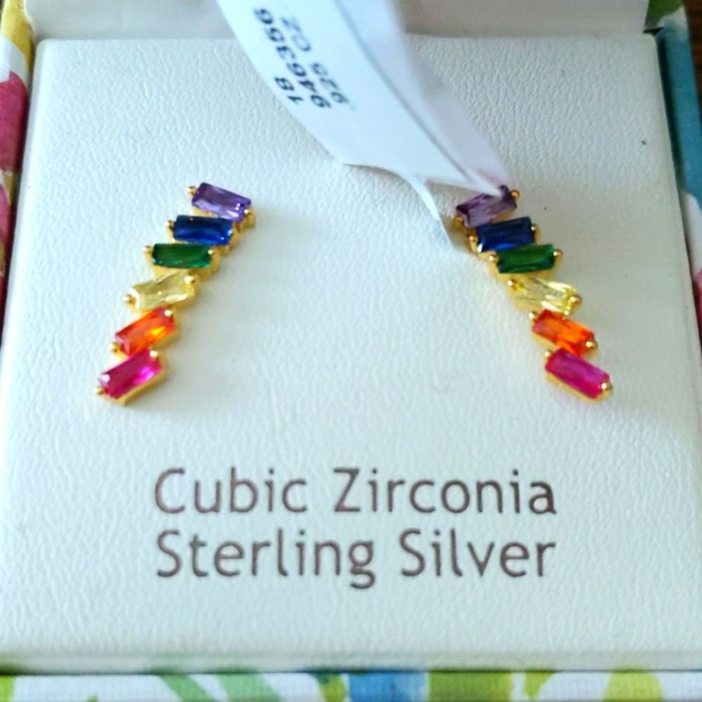 NWT Beautiful rainbow baguette drop stud earrings